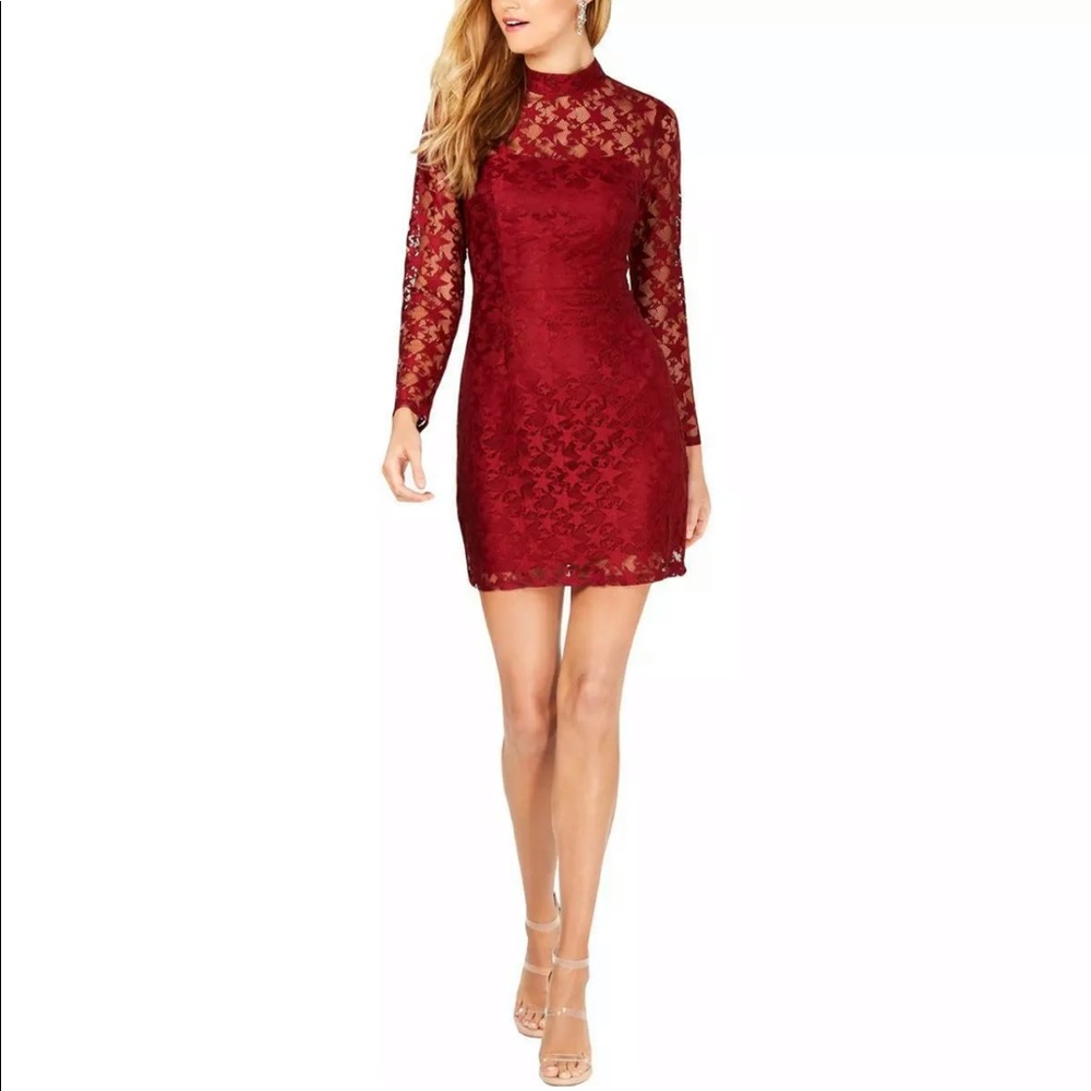 Betsey Johnson Womens Red Lace Deep Star Print